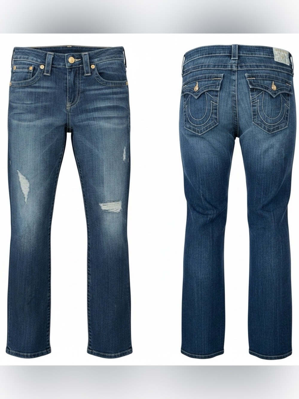 True Religion Joey Women’s Distressed Y2K Dark Blue Straight Leg Jeans - Size 30